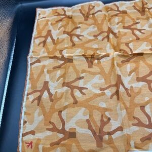 ISAIA Tan and Orange Camouflage Pattern Linen Square